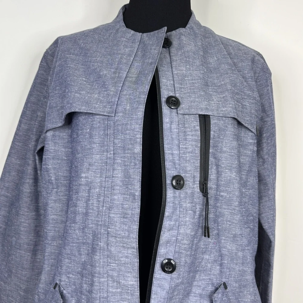 NIKE Womens NSW Chambray 3L Jacket Gray Full Zip Front Pockets Windbreaker M